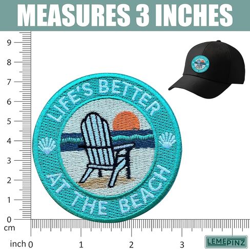 Life's Better at the Beach 3 Inches Embroidery Patch, Iron On/Sew On Travel Embroidered Applique Patch, Travel Patches, Fabric Patches for Clothes Backpacks Hats, Travel DIY Accessories Gifts in Saudi Arabia