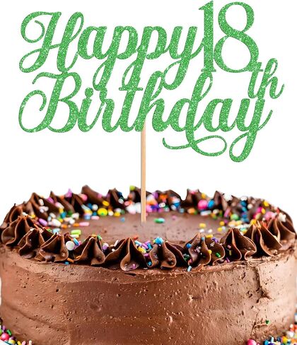 غلاف كعكة عيد الميلاد الثامن عشر السعيد - زينة كعكة عيد الميلاد الثامن عشر باللون الأخضر اللامع، ديكور سحق الكيك بعمر ثمانية عشر عامًا، دعامات كشك تصوير علوي لكعكة عيد الميلاد الثامن عشر (أخضر) in Kuwait