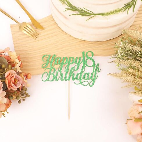 غلاف كعكة عيد الميلاد الثامن عشر السعيد - زينة كعكة عيد الميلاد الثامن عشر باللون الأخضر اللامع، ديكور سحق الكيك بعمر ثمانية عشر عامًا، دعامات كشك تصوير علوي لكعكة عيد الميلاد الثامن عشر (أخضر) in Kuwait