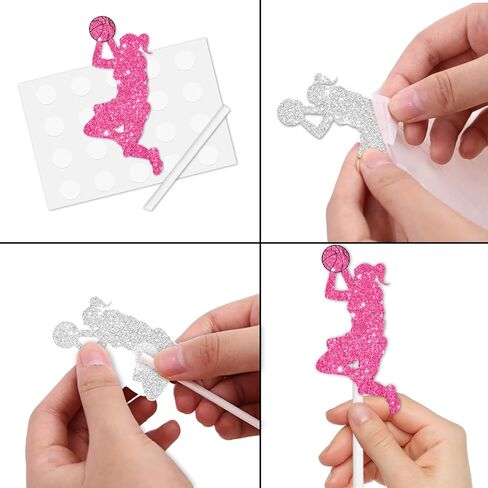 18pcs Pink Glitter Silhouette Female Basketball Player Dessert Cupcake Topper Pick for Play Basketball Theme Decor Supplies Women Girls Happy Birthday Party Decorations in Saudi Arabia