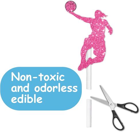 18pcs Pink Glitter Silhouette Female Basketball Player Dessert Cupcake Topper Pick for Play Basketball Theme Decor Supplies Women Girls Happy Birthday Party Decorations in Saudi Arabia