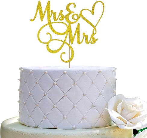 Mrs and Mrs Cake Topper,Wedding and Anniversary Cake Topper,Gay and Lesbian, LGBT Marriage Union,Love is Love (Double Sided Silver Glitter) in Saudi Arabia
