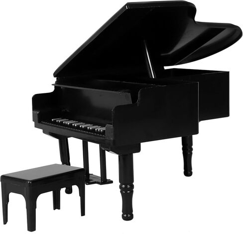 FAVOMOTO Mini Dollhouse Piano and Stool Set, Black Grand Piano with Stool Instrument Musical Educational Toy for Scene Shooting Props Doll House Decoration in Kuwait