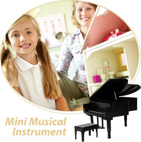 FAVOMOTO Mini Dollhouse Piano and Stool Set, Black Grand Piano with Stool Instrument Musical Educational Toy for Scene Shooting Props Doll House Decoration in Kuwait
