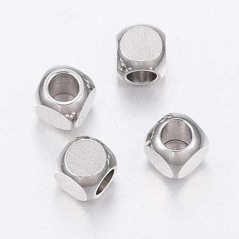100Pcs Cube Stainless Steel Beads, Tarnish Resistant Square Small Beads 4mm Smooth Handicraft Loose Beads for DIY Bracelet Necklace Earrings Accessories Jewelry Making in Saudi Arabia
