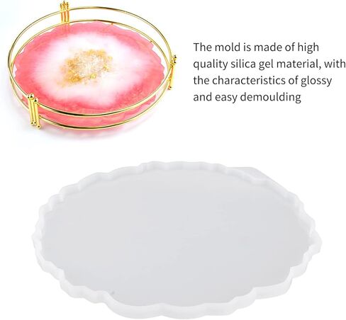 قالب صينية راتنج مستدير كبير، صينية تقديم سيليكون غير منتظمة قالب الجيود العقيق صينية الفاكهة قالب صب السيليكون للأكواب، لوح الفاكهة، طبق الحلوى in Kuwait