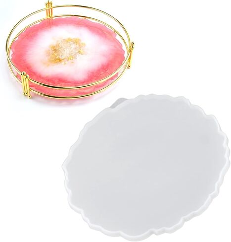 قالب صينية راتنج مستدير كبير، صينية تقديم سيليكون غير منتظمة قالب الجيود العقيق صينية الفاكهة قالب صب السيليكون للأكواب، لوح الفاكهة، طبق الحلوى in Kuwait