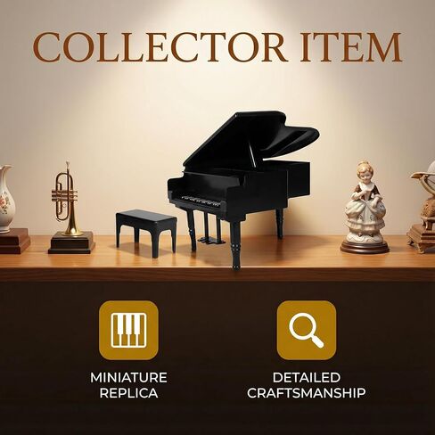 Garneck 1:12 Miniature Grand Piano & Stool Model Set: Black Tiny Piano Furniture for Dollhouse Decor Realistic Mini Musical Instrument for Kids Education DIY Micro Landscape Fairy Garden in Saudi Arabia