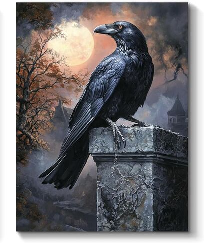 Gothic Black Raven Paint by Numbers Kit for Adults, 16"x20" Canvas Painting Kit for Beginners, Modern Aesthetic DIY Paint by Number on Canvas for Home Wall Decor 38 in Saudi Arabia