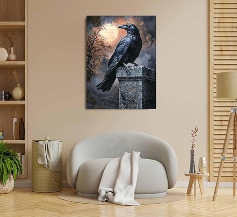 Gothic Black Raven Paint by Numbers Kit for Adults, 16"x20" Canvas Painting Kit for Beginners, Modern Aesthetic DIY Paint by Number on Canvas for Home Wall Decor 38 in Saudi Arabia
