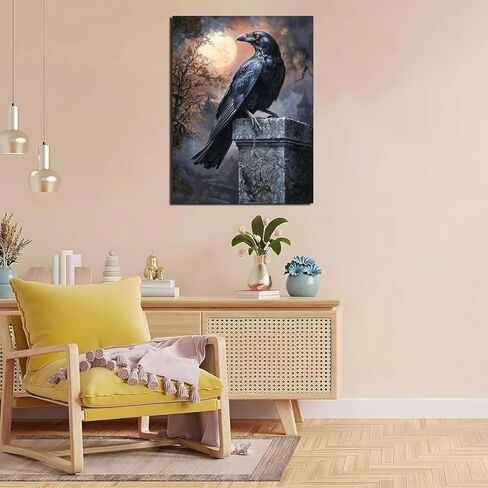 Gothic Black Raven Paint by Numbers Kit for Adults, 16"x20" Canvas Painting Kit for Beginners, Modern Aesthetic DIY Paint by Number on Canvas for Home Wall Decor 38 in Saudi Arabia