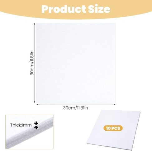 10Pcs 12 Inch Felt Squares for Crafts 1mm Felts Paper for Craft Sewing 12"x12" White Felt Fabric Sheets for Crafts DIY Projects in Saudi Arabia