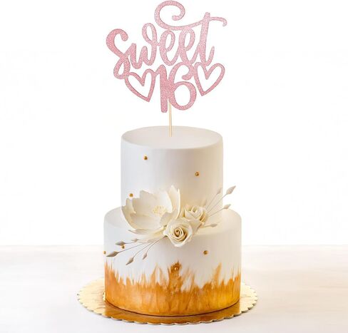 Glitter Sweet 16 Party Decorations for Girls, Rose Gold Sweet 16 Cake Topper, Birthday Supplies, Rose Gold Cake Decorations & Party Favors for Birthday/Anniversary Theme Parties in Saudi Arabia