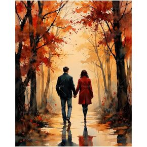 Romantic Paint by Numbers Kit for Adults - DIY Couple Walking in Autumn Forest Painting on Canvas 16x20In, Acrylic Paint Set, Suitable for Beginners, Art for Home Decoration or Gifts in Kuwait