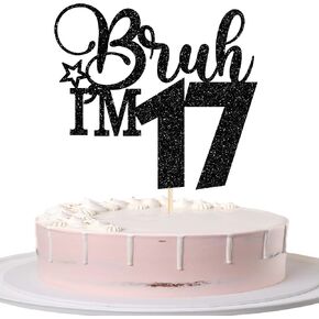 1 Pack Bruh I'm 17 Cake Topper Glitter Star Burh It's My 17th Birthday Cake Pick Happy 17th Birthday Cheers to 17 Years Cupcake Decorations Party Supplies Black in Saudi Arabia