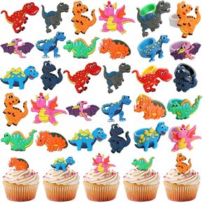 30 Packs Dinosaur Cupcake Rings for Kids, Soft Dinosaur Cupcake Ring Cupcake Topper for Party Favors Supplies in Saudi Arabia