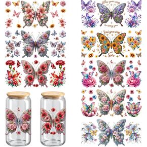 UVDTF Cup Wrap, Butterfly Theme Stickers, 8-Pack, 11 x 5 Inches, for 16 oz Cups, Glass, Laptop and Wood Crafts (290) in Saudi Arabia