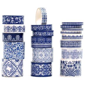 Blue & White Porcelain Washi Tape Set, Traditional Chinese Ceramic Pattern Decorative Masking Tapes, Oriental Art for Craft, Scrapbook, DIY, Gift Wrapping (2-Echoes of Blue/19 Rolls) in Saudi Arabia
