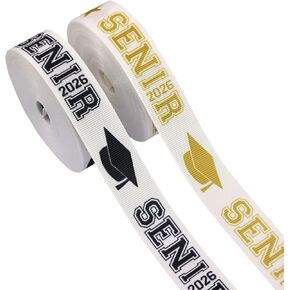 2 رول × 5 ياردات 7/8 بوصة ذهبي وأسود فئة 2026 شريط التخرج Grosgrain Ribbon Senior 2026 أوشحة مطبوعة لـ Leis، Mum، Cheer Hair Bows Crafts Packaging (كبار 2026) in Kuwait