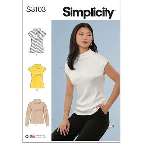Simplicity SS3103D5 حزمة نمط الخياطة العلوية ذات الرقبة القمعية من Misses، رمز التصميم S3103، الأحجام 4-6-8-10-12 in Kuwait