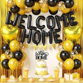 Welcome Home Decorations Navy Blue Silver,Welcome Home Balloon Banner with Heart Foil Balloons Fringe Curtain Cake Topper for Housewarming Baby Shower Family Party Supplies in Saudi Arabia