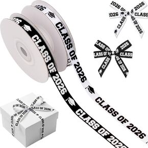 Class of 2026 Grosgrain Ribbon, 3/8 Inch Wide, 2 Rolls 20 Yards Black White Graduation Ribbons for Gift Wrapping, Leis, Bouquets, Crafts in Kuwait