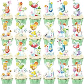 لوازم حفلات أعياد الميلاد من Mahjong - مجموعة مكونة من 24 قطعة من أغطية الكب كيك والكب كيك والحلوى وديكور الكوكتيل ماه جونغ تحت عنوان الزينة المفضلة للنساء والفتيات والاحتفالات الليلية in Kuwait