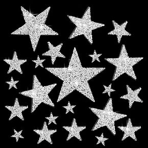 24Pcs 5 Sizes Iron On Stars, Star Patches Rhinestone Stickers, Decorative Star Patches for Clothing Jeans Bags Hat Repair Decoration DIY Craft(Silver) in Saudi Arabia