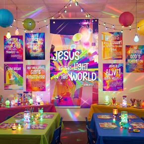 wearage 7 قطع vbs زينة كبيرة غطاء باب يسوع 6 ملصقات نيون الكتاب المقدس vbs يسوع منارة باب ديكور ملصقات لوحة الإعلانات المسيحية للصيف مهنة الكنيسة المدرسة الفصول الدراسية in Kuwait