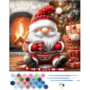 MEIYUDA Christmas Paint by Numbers Kit, Gnome Paint by Numbers for Adults Beginners, DIY Acrylic Oil Painting by Number on Canvas for Home Wall Decor and Present 14x14in in Saudi Arabia
