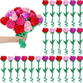 Syhood 32 Pcs Valentines Day Plush Rose Flower 12.6 Inch Bendable Stems Valentine's Day Stuffed Plush Rose Flower Gift for Wedding Birthday Women(Classic,Colorful Colors) in Saudi Arabia