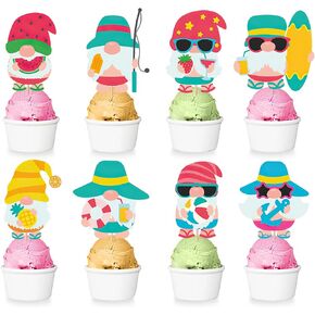 32Pcs Summer Gnome Cupcake Toppers, Hawaiian Pool Party Cupcake Toppers Picks, Cake Decorations for Summer Birthday Tropical Luau Hawaiian Party Supplies in Kuwait