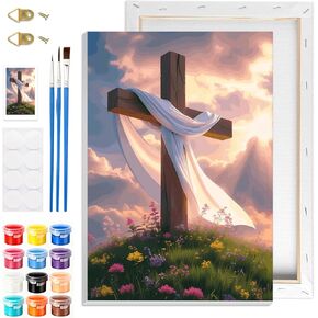 GHHKUD Cross Paint by Numbers Kits for Adults with Frame, DIY Paint by Colors Adults Kids Easter, Framed Painting Numbers on Canvas Gifts for Home Decor 20x30cm in Kuwait