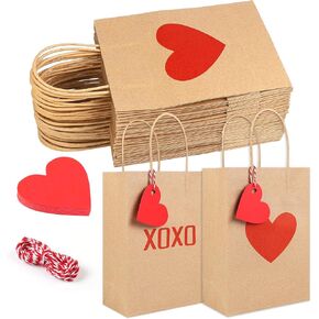 TaoQ C 12 Pack Valentines Day Gift Bags with Tags Valentines Kraft Paper Bags Valentines Heart Paper Bags with Handles for Valentine's Day Wedding Anniversary Birthday in Kuwait