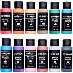 KINGART Studio Acrylic Craft Paint, 60ml Bottle, Set of 12 Metallic Colors in Saudi Arabia