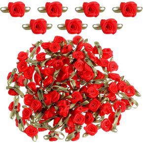 100 Pcs Mini Satin Rose Flowers Appliques, Red Fabric Miniature Flowers Fabric Ribbon Bows Embellishments for DIY Crafting, Sewing, Wedding, Gift Wrapping, Scrapbooking, Holiday Decoration in Saudi Arabia