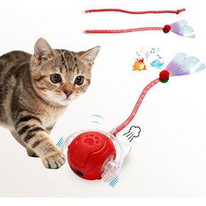 Interactive Cat Toy for Indoor Cats, Automatic Cat Ball Toy with Smart Obstacle Avoidance, 5 Sounds, 2 Tails, Rechargeable Moving Cat Toy for Bored Cats (Red) in Saudi Arabia
