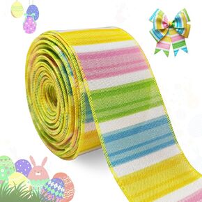 شريط عيد الفصح السلكي 2.5 بوصة × 20 ياردة، خطوط سميكة من القماش الملون، حواف مخيطة، لأكاليل الربيع، وأقواس الهدايا والحرف اليدوية in Kuwait