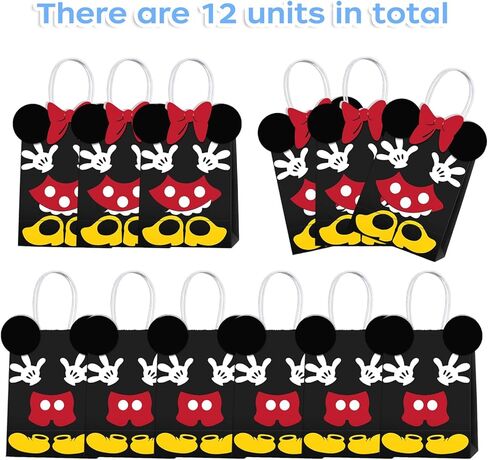 JAMNSY 12 Pcs Mouse Party Favor Bags, Cute Bow Paper Gift Bags with Handles, Cartoon Themed Candy Bags for Birthday Party Decorations & Treat Storage in Kuwait