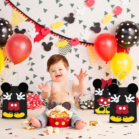 JAMNSY 12 Pcs Mouse Party Favor Bags, Cute Bow Paper Gift Bags with Handles, Cartoon Themed Candy Bags for Birthday Party Decorations & Treat Storage in Kuwait