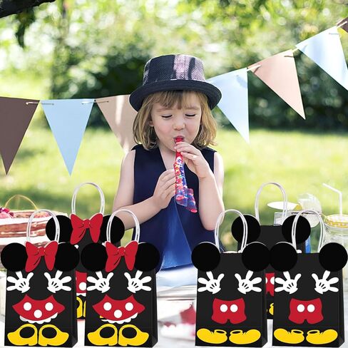 JAMNSY 12 Pcs Mouse Party Favor Bags, Cute Bow Paper Gift Bags with Handles, Cartoon Themed Candy Bags for Birthday Party Decorations & Treat Storage in Kuwait