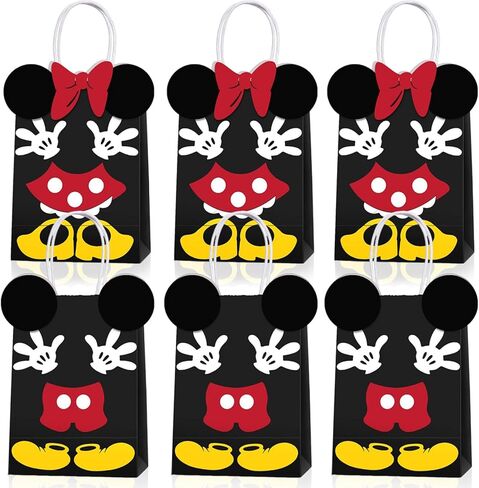 JAMNSY 12 Pcs Mouse Party Favor Bags, Cute Bow Paper Gift Bags with Handles, Cartoon Themed Candy Bags for Birthday Party Decorations & Treat Storage in Kuwait
