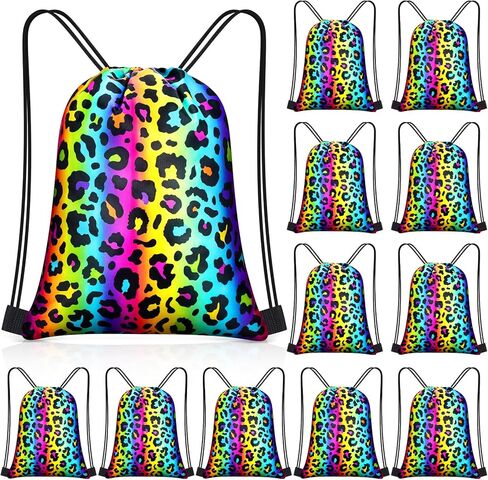 Yiyiring 16 Pcs Glow in the Dark Gift Bags Neon Treat Drawstring Bags for Glow Party Supplies Birthday Travel Camping Decor(Neon Party) in Kuwait