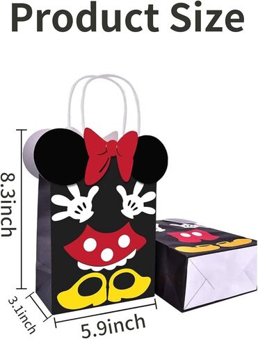 JAMNSY 12 Pcs Mouse Party Favor Bags, Cute Bow Paper Gift Bags with Handles, Cartoon Themed Candy Bags for Birthday Party Decorations & Treat Storage in Kuwait