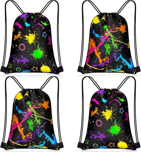 Yiyiring 16 Pcs Glow in the Dark Gift Bags Neon Treat Drawstring Bags for Glow Party Supplies Birthday Travel Camping Decor(Neon Party) in Kuwait