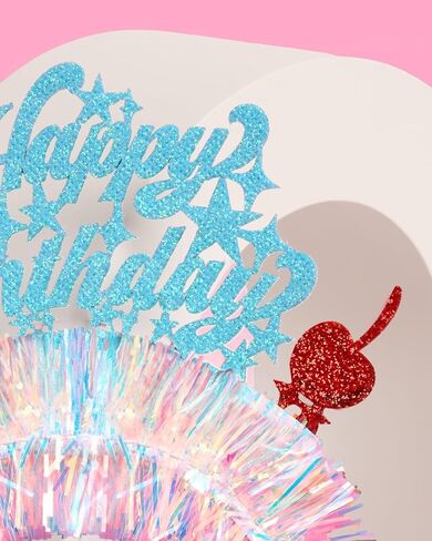 xo, Fetti Happy Birthday Cherry Headband | Kids Birthday Party, Hair Accessory, Blue Sparkle, Iridescent Tinsel Fringe, Girly in Saudi Arabia