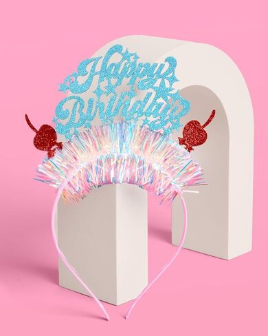 xo, Fetti Happy Birthday Cherry Headband | Kids Birthday Party, Hair Accessory, Blue Sparkle, Iridescent Tinsel Fringe, Girly in Saudi Arabia