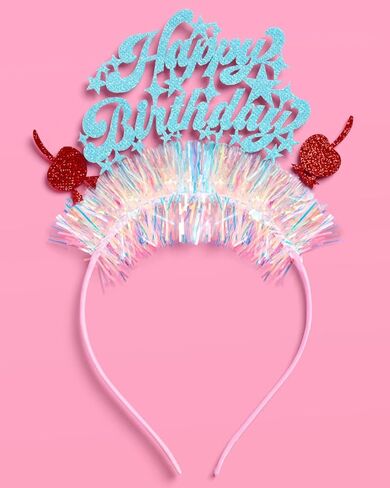 xo, Fetti Happy Birthday Cherry Headband | Kids Birthday Party, Hair Accessory, Blue Sparkle, Iridescent Tinsel Fringe, Girly in Saudi Arabia