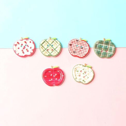 60pcs Apple-Shaped Plastic Buttons, Mixed Colors with Floral, Checkered, Plaid & Dotted Patterns, Durable Resin Buttons for DIY Crafts, Clothing, Shoes & Socks Accessories in Saudi Arabia