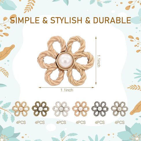 24Pcs Flower Pant Waist Tightener Adjust Size Must Be Sewn By Hand Removable Decorative Buttons Jean Clips for Women and Girls Metal Disk Coupling Reusable in Kuwait